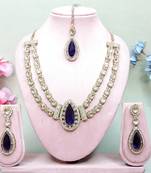 Blue yellow gold premium designer american diamond and stone work necklace set