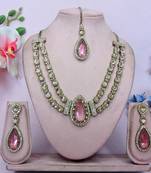 Pink yellow gold premium designer american diamond and stone work necklace set