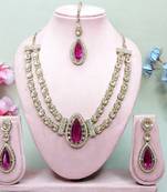 Purple yellow gold premium designer american diamond and stone work necklace set