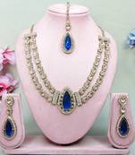 Blue yellow gold premium designer american diamond and stone work necklace set