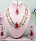 Pink yellow gold premium designer american diamond and stone work necklace set
