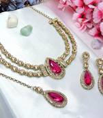 Red yellow gold premium designer american diamond and stone work necklace set
