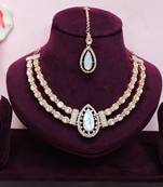 White rose gold premium designer american diamond and stone work necklace set