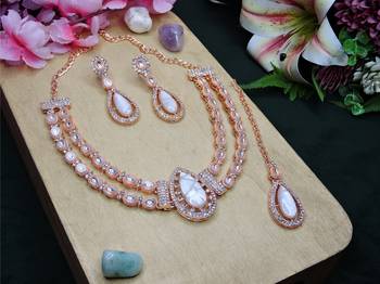 White rose gold premium designer american diamond and stone work necklace set 2