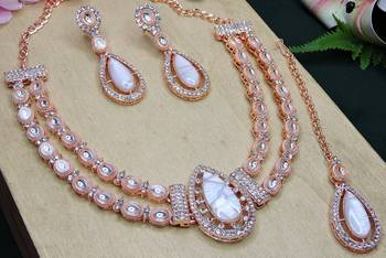 White rose gold premium designer american diamond and stone work necklace set 3