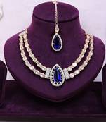 Blue rose gold premium designer american diamond and stone work necklace set