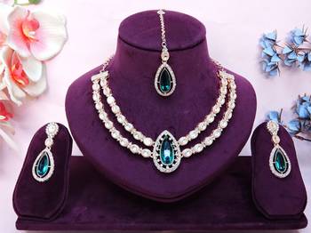 Green rose gold premium designer american diamond and stone work necklace set 1