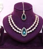 Green rose gold premium designer american diamond and stone work necklace set