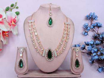 Green rose gold premium designer american diamond and stone work necklace set 1
