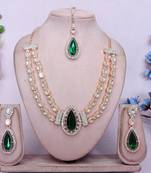 Green rose gold premium designer american diamond and stone work necklace set