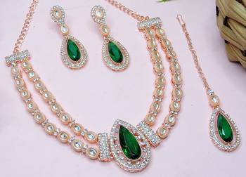 Green rose gold premium designer american diamond and stone work necklace set 4