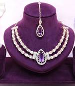 Purple rose gold premium designer american diamond and stone work necklace set