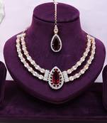 Maroon rose gold premium designer american diamond and stone work necklace set