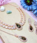 Green rose gold premium designer american diamond and stone work necklace set