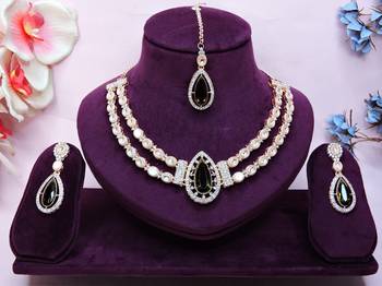 Green rose gold premium designer american diamond and stone work necklace set 1