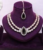 Green rose gold premium designer american diamond and stone work necklace set