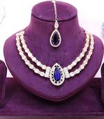 Blue rose gold premium designer american diamond and stone work necklace set