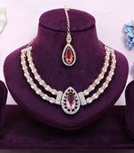 Pink rose gold premium designer american diamond and stone work necklace set