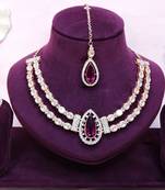 Purple rose gold premium designer american diamond and stone work necklace set