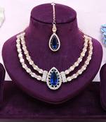 Blue rose gold premium designer american diamond and stone work necklace set