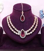 Pink rose gold premium designer american diamond and stone work necklace set