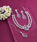 Purple rhodium premium designer american diamond and stone work necklace set