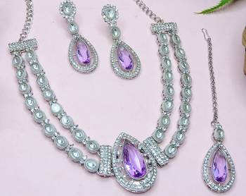 Purple rhodium premium designer american diamond and stone work necklace set 2