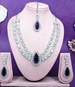 Blue rhodium premium designer american diamond and stone work necklace set
