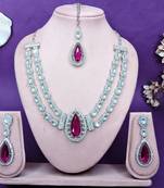 Purple rhodium premium designer american diamond and stone work necklace set