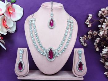 Purple rhodium premium designer american diamond and stone work necklace set 2