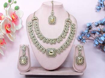 Gold yellow gold premium designer american diamond and stone work necklace set 1