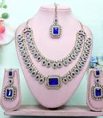 Blue yellow gold premium designer american diamond and stone work necklace set