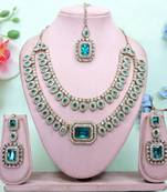 Green yellow gold premium designer american diamond and stone work necklace set