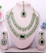 Green yellow gold premium designer american diamond and stone work necklace set