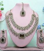 Green yellow gold premium designer american diamond and stone work necklace set