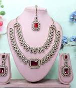 Maroon yellow gold premium designer american diamond and stone work necklace set