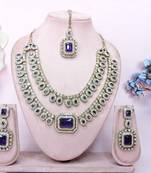 Blue yellow gold premium designer american diamond and stone work necklace set