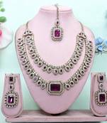 Purple yellow gold premium designer american diamond and stone work necklace set
