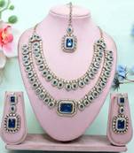 Blue yellow gold premium designer american diamond and stone work necklace set