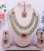 Pink yellow gold premium designer american diamond and stone work necklace set