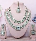 White yellow gold premium designer american diamond and stone work necklace set