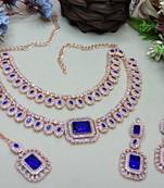 Blue rose gold premium designer american diamond and stone work necklace set