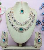 Green rose gold premium designer american diamond and stone work necklace set