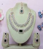 Green rose gold premium designer american diamond and stone work necklace set