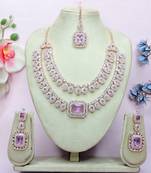 Purple rose gold premium designer american diamond and stone work necklace set