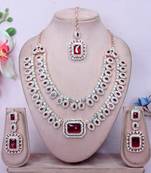 Maroon rose gold premium designer american diamond and stone work necklace set
