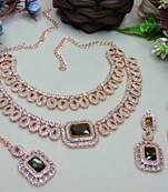 Green rose gold premium designer american diamond and stone work necklace set