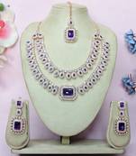 Blue rose gold premium designer american diamond and stone work necklace set