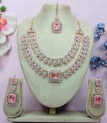Pink rose gold premium designer american diamond and stone work necklace set