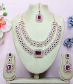 Purple rose gold premium designer american diamond and stone work necklace set